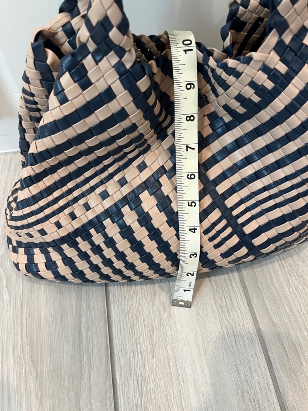 Woven Navy and Beige Tote with Beige Pouch-Magnetic Enclosure - Picture 7 of 7